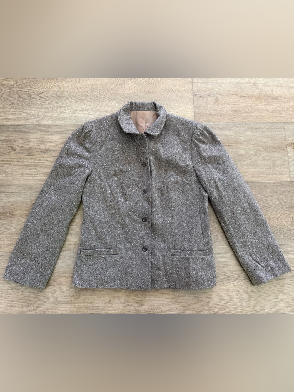 Vintage Pendleton Wool Tweed Peter Pan Collar Jacket Puff Shoulder Gray Small